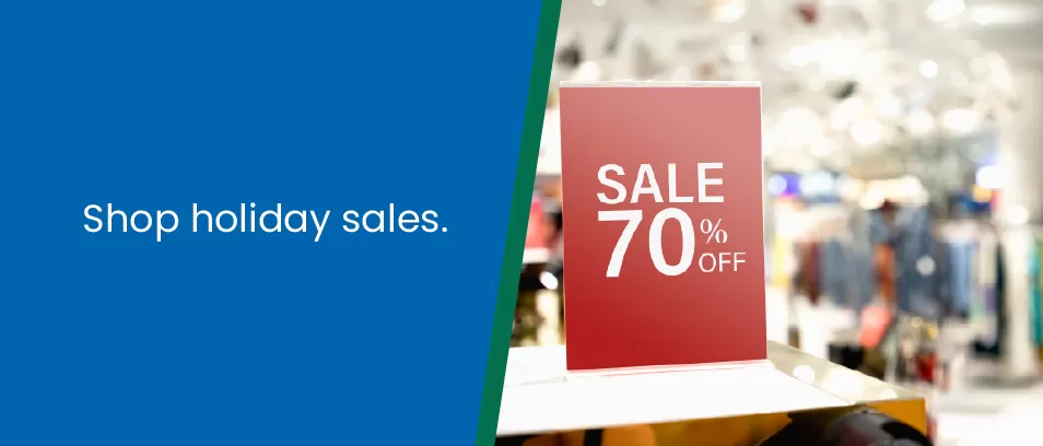 Shop holiday sales - Image of a sign in a clothing store: Sale 70% off